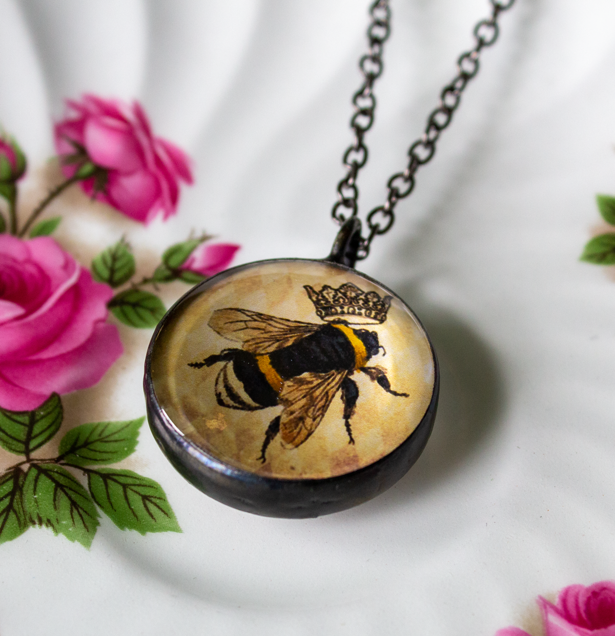 Queen Bee Soldered Glass Double Sided Pendant