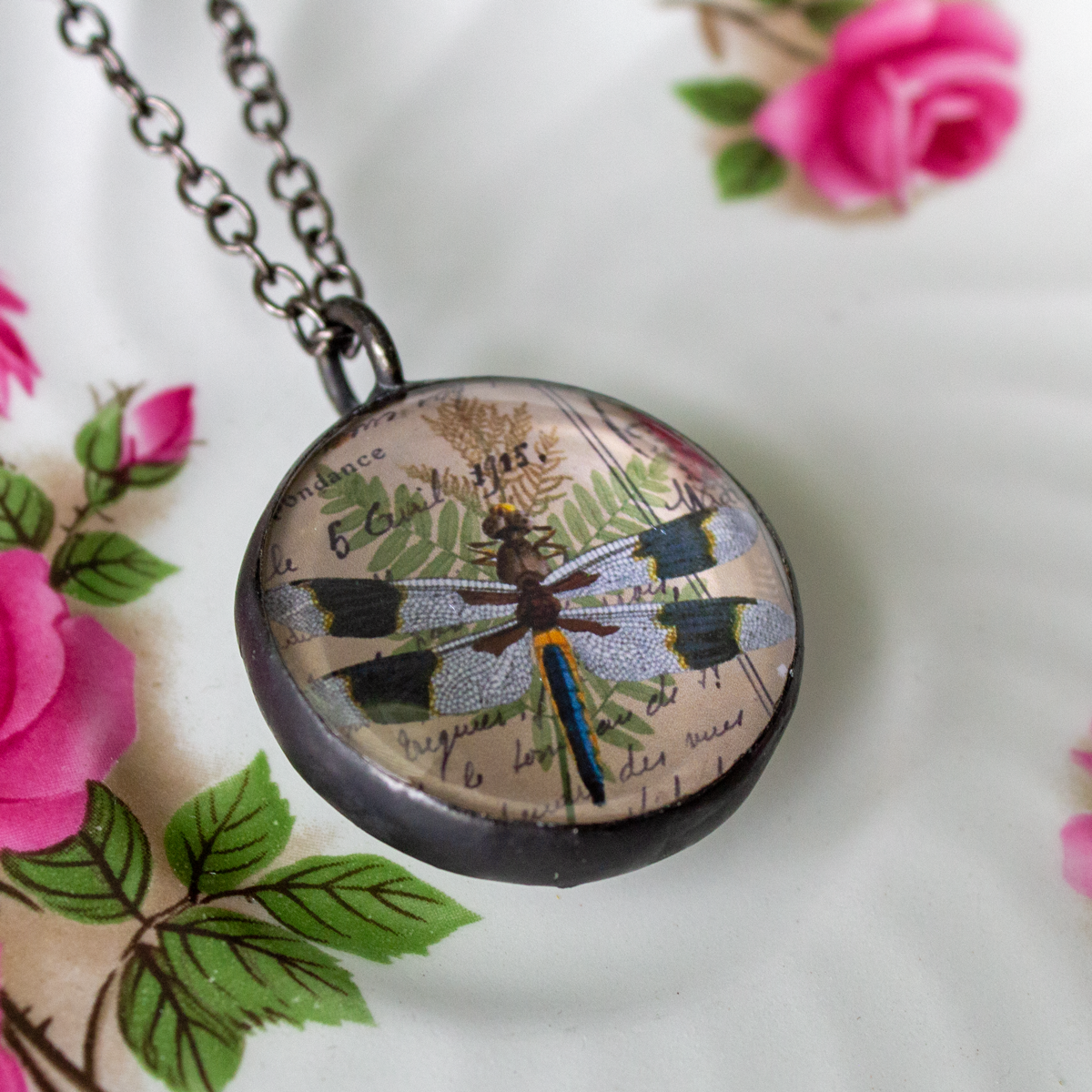 Dragonflies Soldered Glass Double Sided Pendant