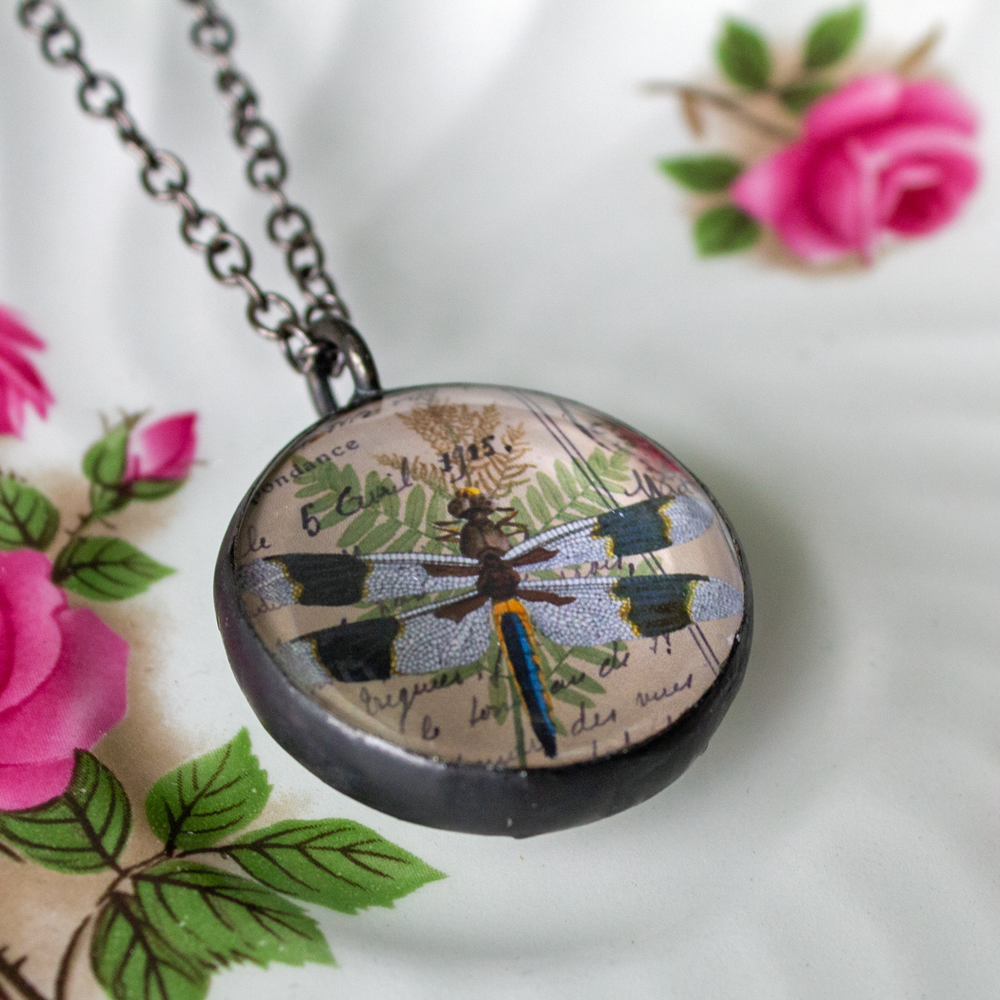 Dragonflies Soldered Glass Double Sided Pendant