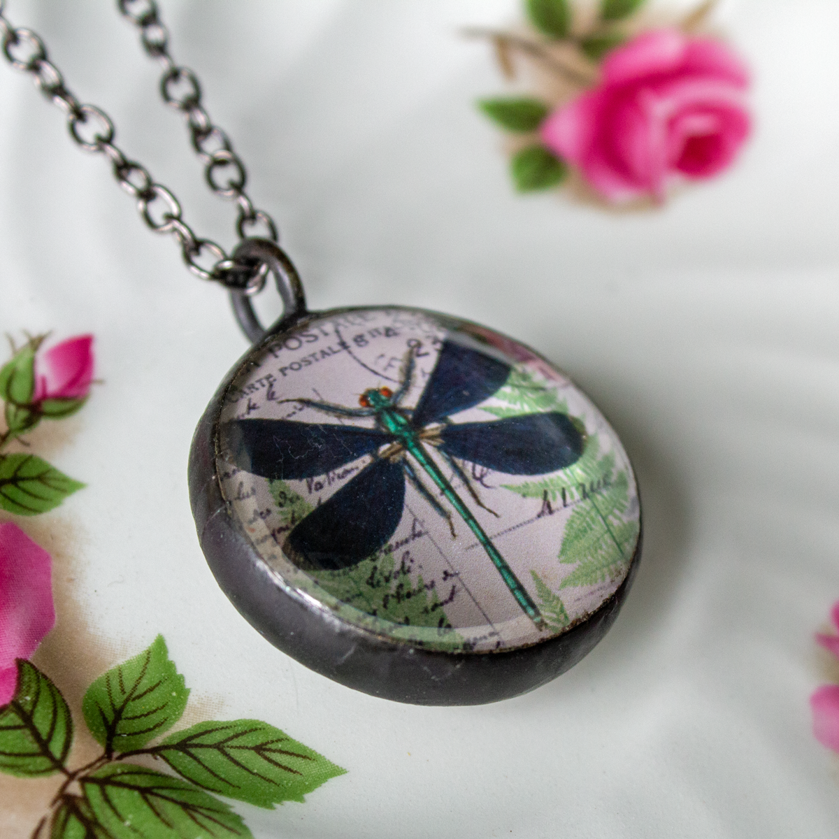 Dragonflies Soldered Glass Double Sided Pendant