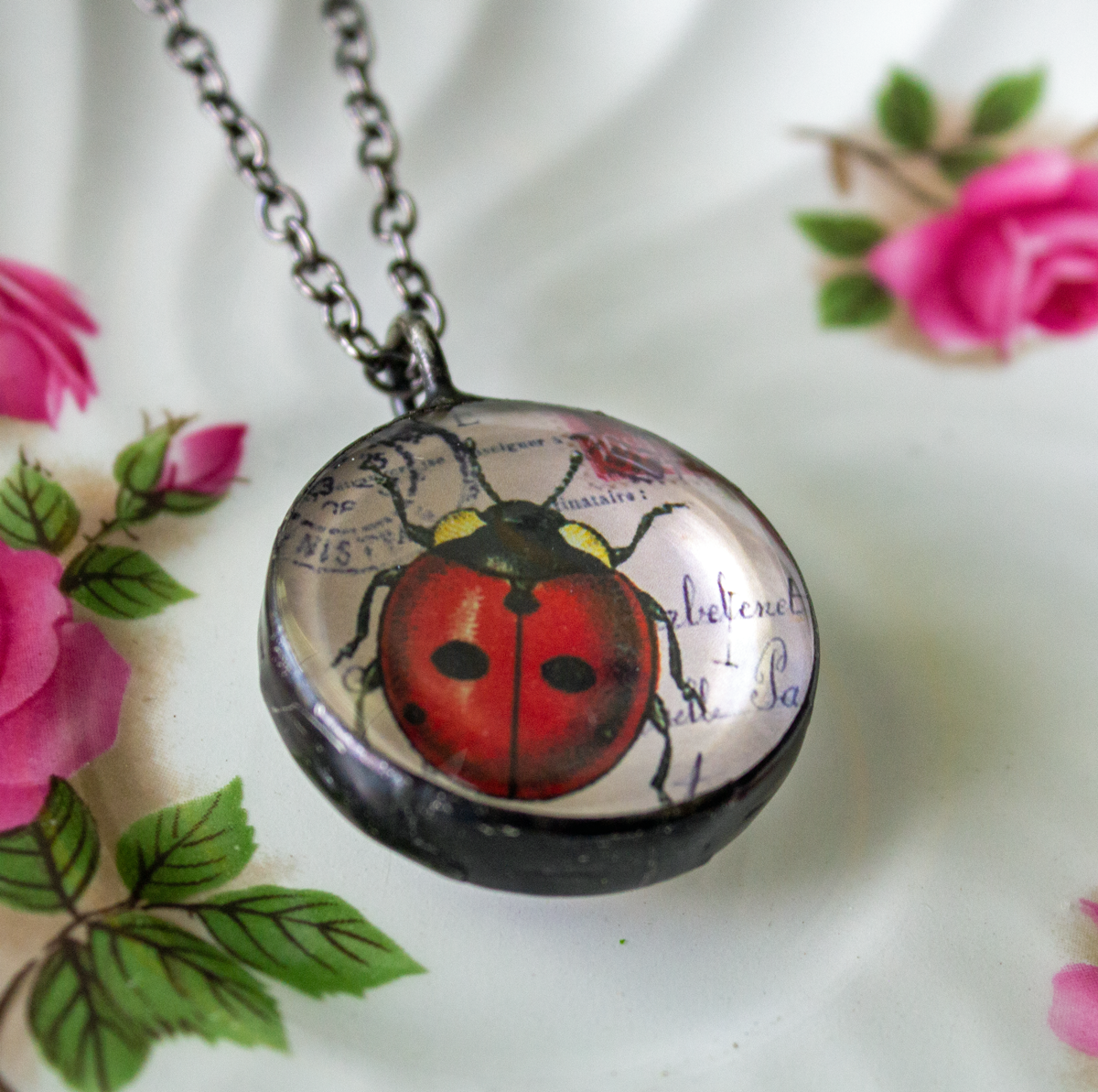 Ladybug Soldered Glass Double Sided Pendant