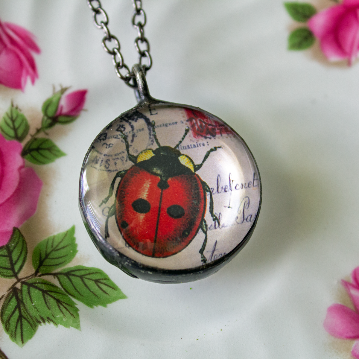 Ladybug Soldered Glass Double Sided Pendant