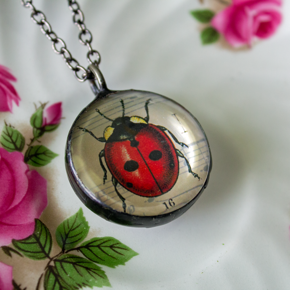 Ladybug Soldered Glass Double Sided Pendant