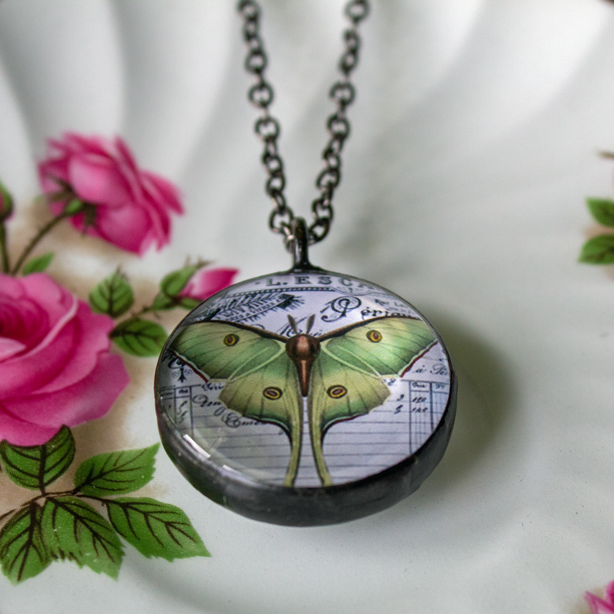 Luna Moth & Butterfly Soldered Glass Double Sided Pendant