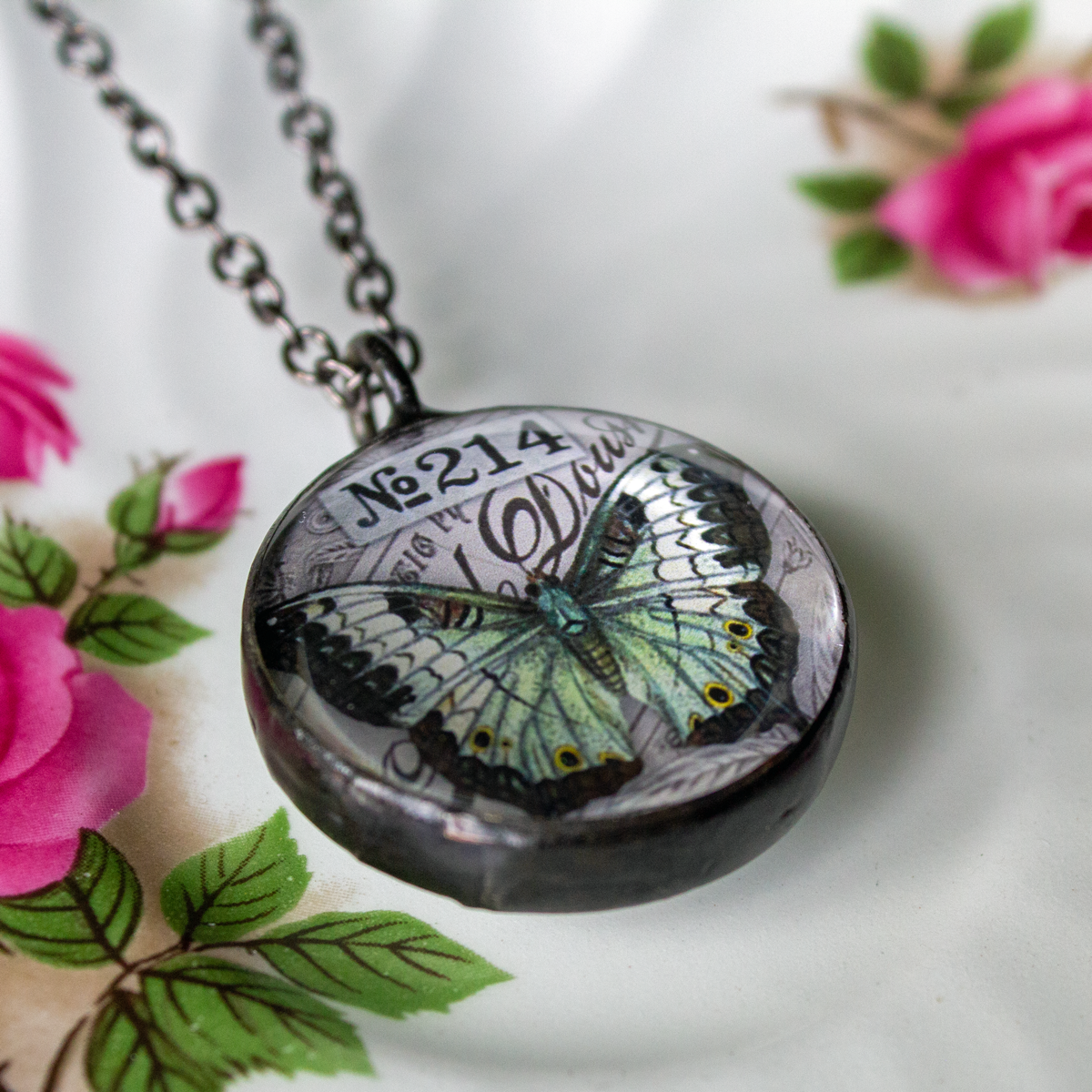 Luna Moth & Butterfly Soldered Glass Double Sided Pendant