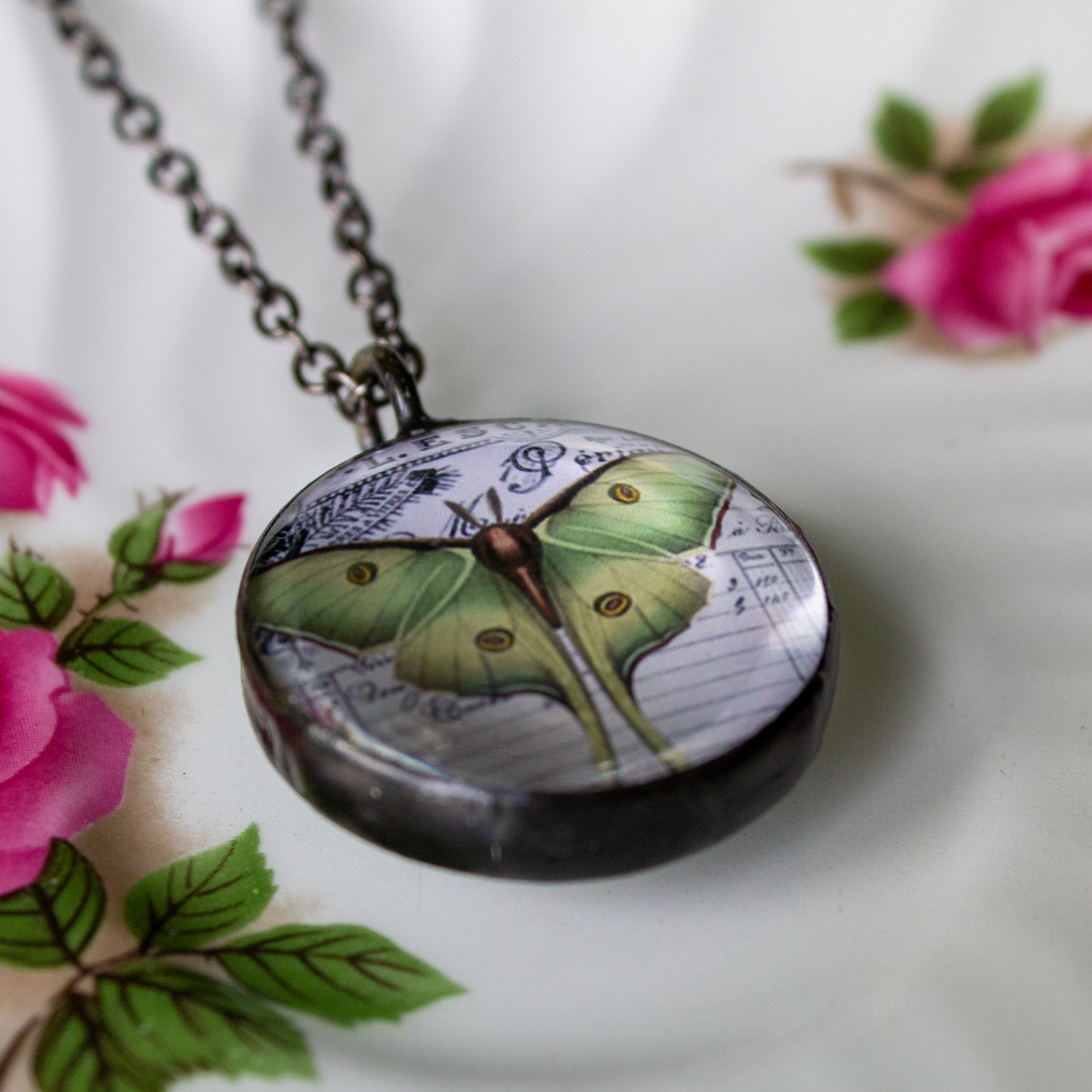 Luna Moth & Butterfly Soldered Glass Double Sided Pendant