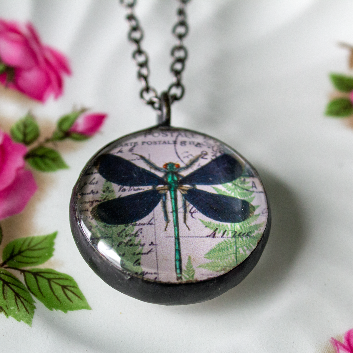 Dragonflies Soldered Glass Double Sided Pendant